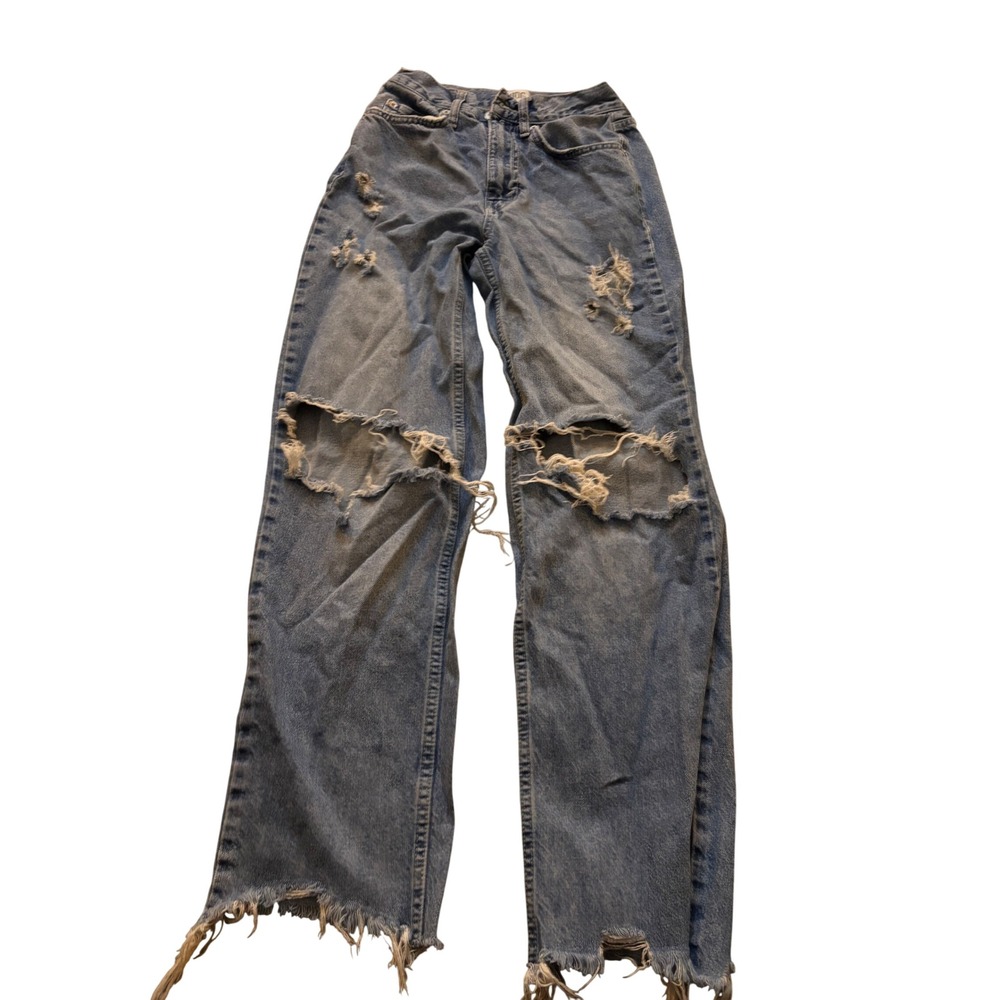 BDG High-Rise Baggy Jeans Sz 25 Deconstructed Thrashed Distressed Raw Hem
